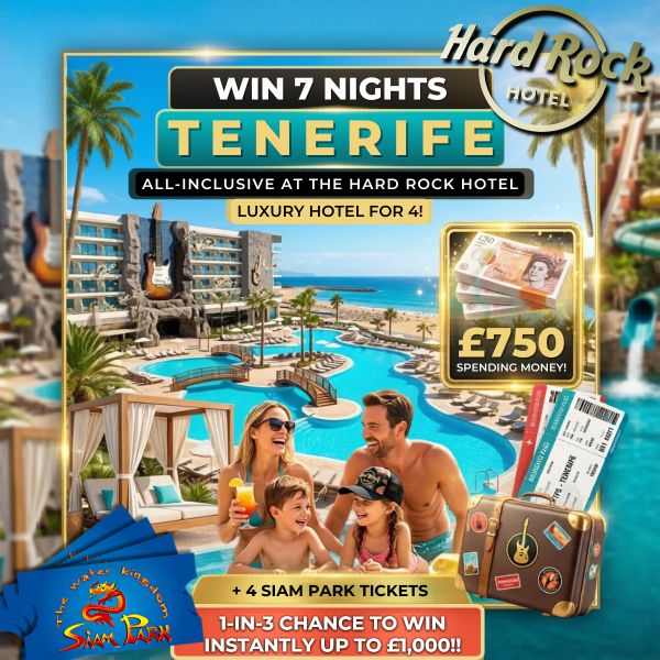 Win This Tenerife Holiday Bundle + £12k Instant Wins! 1-in-3 ODDS!