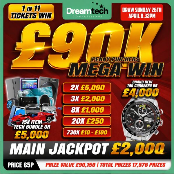 Penny Pinchers £90k MEGA WIN l 17,500 Prizes + £2,000 End Prize l 1 in 11 Tickets WINS