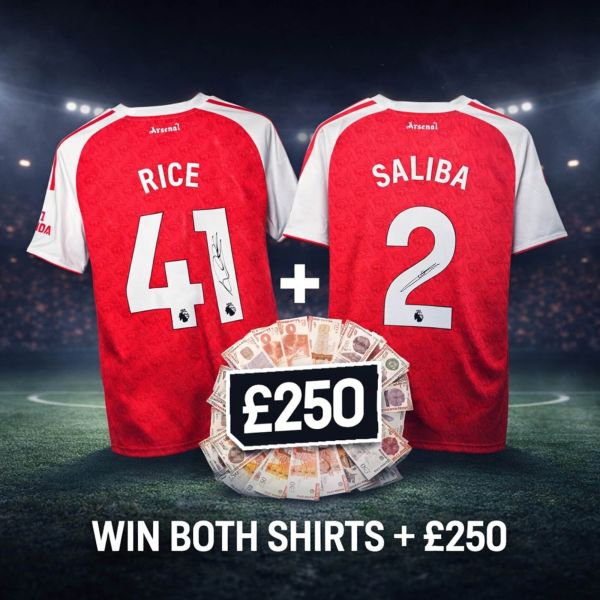 Rice Signed Shirt + Saliba Signed Shirt + £250 Cash!