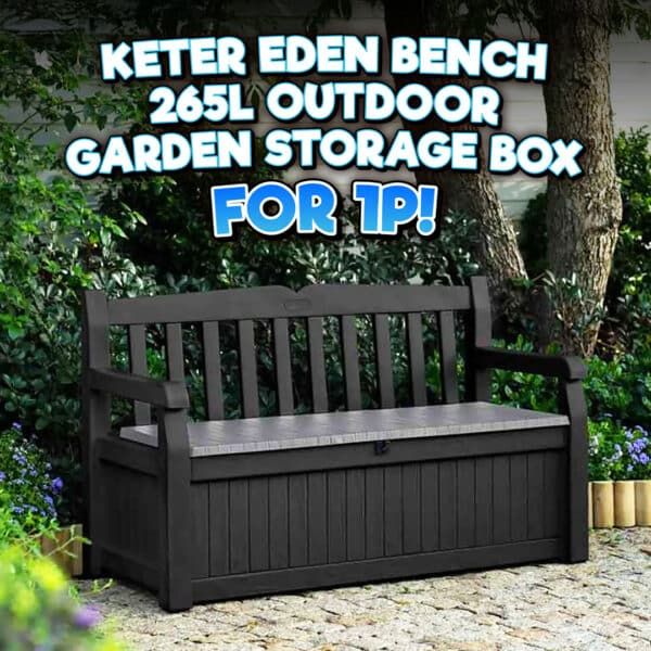 Keter Eden Bench 265L Outdoor Garden Storage Box For 1p