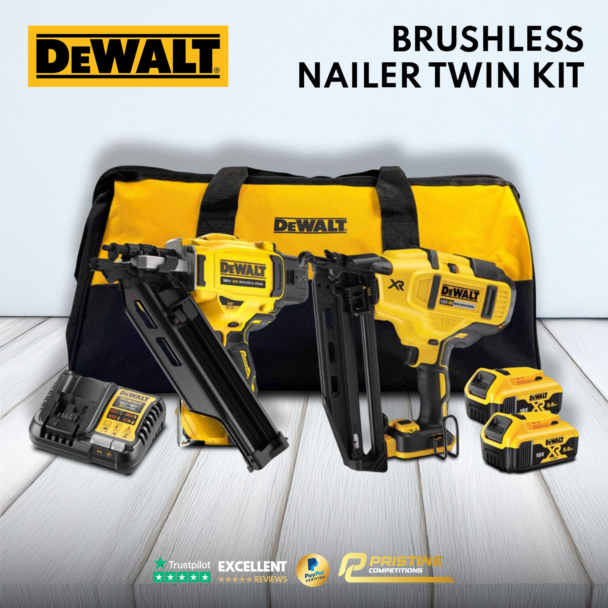 DeWalt Brushless Nailer Twin Kit with 2x 5.0Ah Batteries & Bag #5