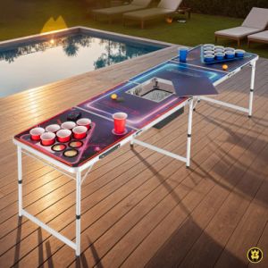 BEER PONG TABLE WITH ICEBOX & LED LIGHTING