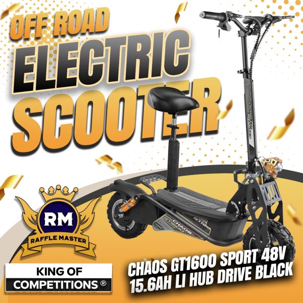 Penny Pinchers Chaos GT1600 Sport 48v 15.6ah Li Hub Drive Black Scooter Only 1p