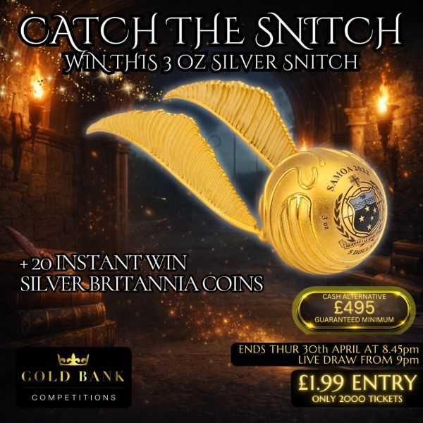 CATCH THE SNITCH – 3oz Gold Plated Silver Snitch – With Wings