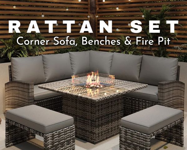 Win A Rosen 9 Seater Rattan Corner Sofa with Fire Pit!