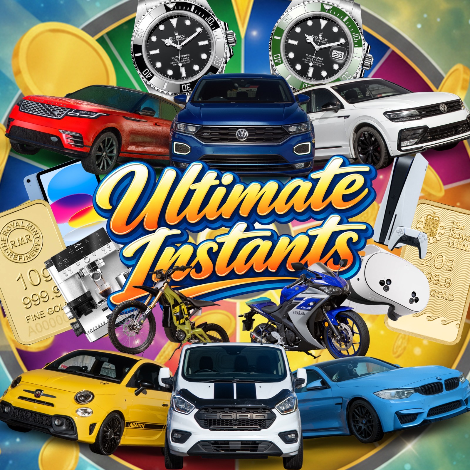 ULTIMATE INSTANTS : CARS, ROLEXES, BIKES, GOLD, CASH & TECH+£2500 END PRIZE!