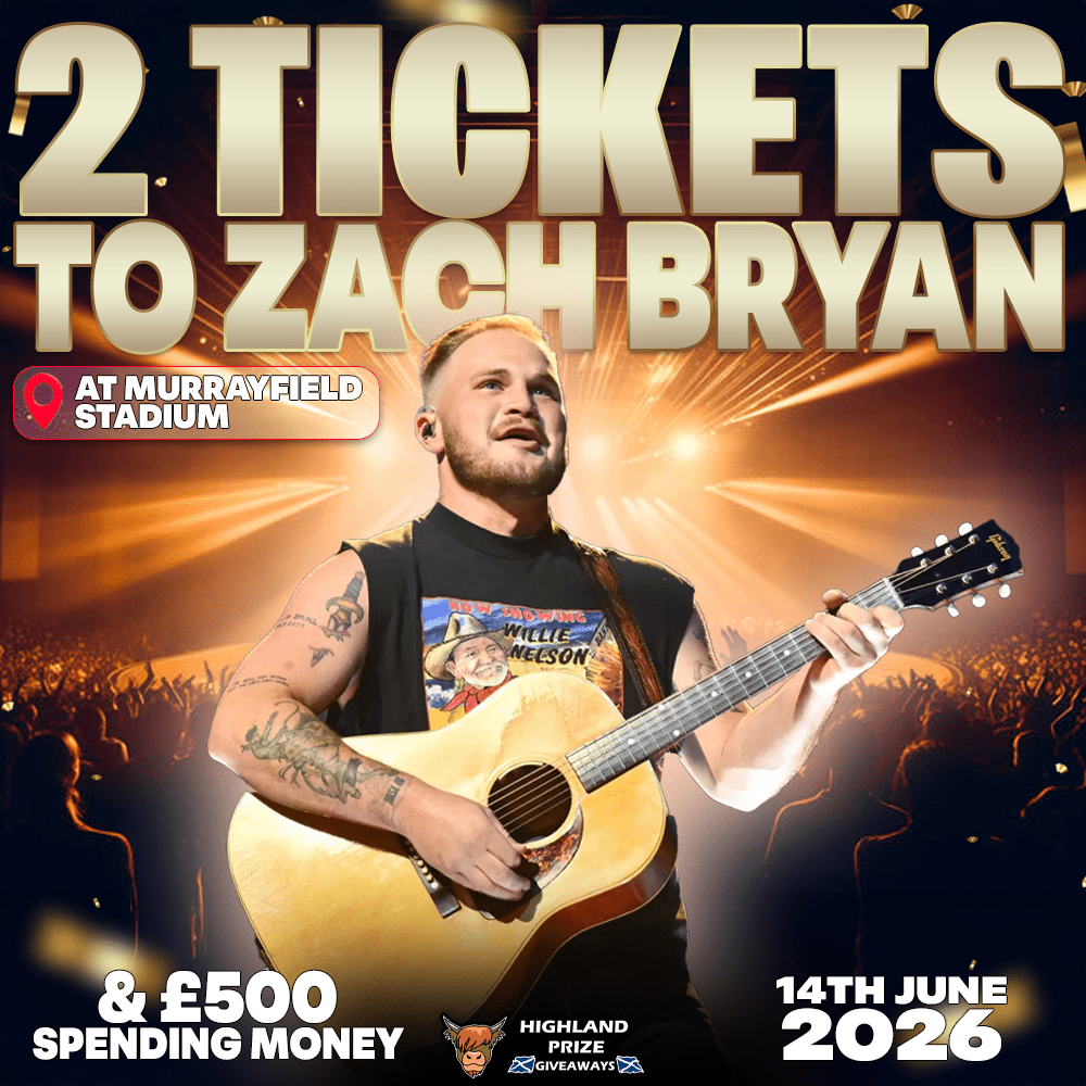 2 TICKETS TO ZACH BRYAN AT MURRAYFIELD SUNDAY 14TH JUNE 2026 + £500 SPENDING MONEY