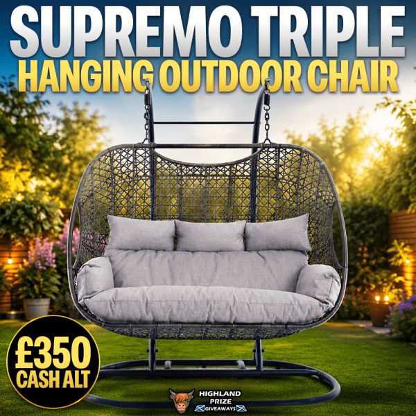 SUPREMO TRIPLE HANGING OUTDOOR EGG CHAIR OR £350 CASH ALTERNATIVE