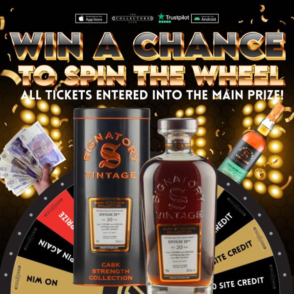 WIN THIS SIGNATORY VINTAGE SPEYSIDE (M) 20 YEAR OLD! 58.4% ABV! PLUS 10 BONUS WIN SPINS!