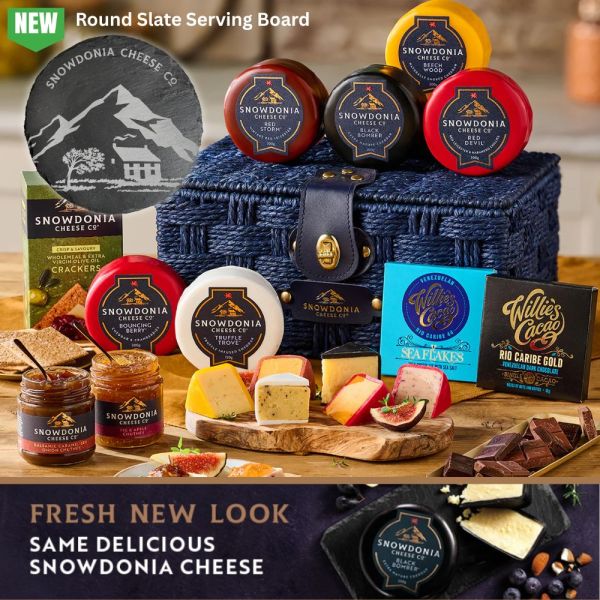 Auto Draw – Snowdonia Cheese Co Decadent Cheese Hamper + Round Slate Serving Board