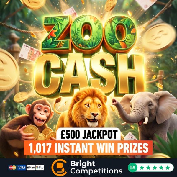 Zoo Cash – 1,017 Instant Wins (Up to £2,000 Cash) & £500 Jackpot