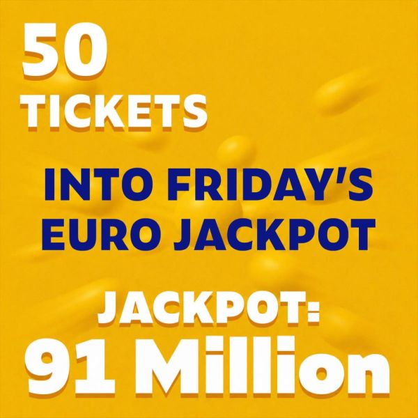 50 Tickets for Tuesday’s Euro Jackpot – £10 Entry