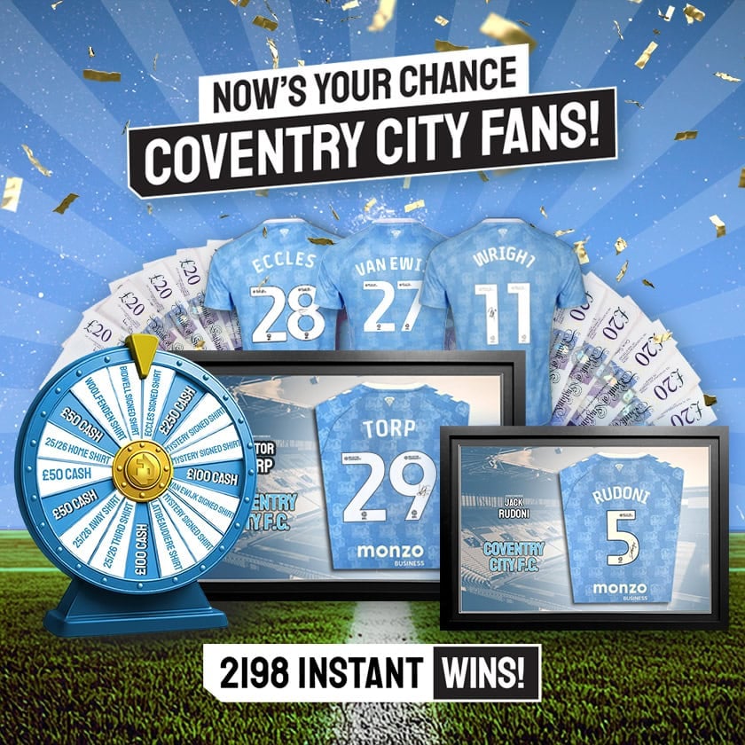 MEGA Coventry City Prize! Win this Victor Torp Signed & Custom LED Framed Shirt Display! (Plus 2198x Instant Wins!)