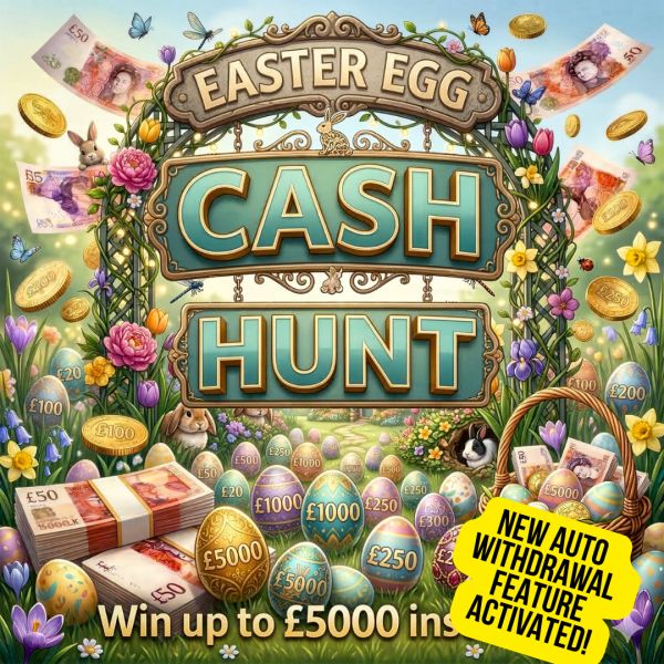 EASTER EGG CASH HUNT : WIN UP TO £5000 INSTANTLY + £500 END PRIZE! – AUTO WITHDRAWAL!