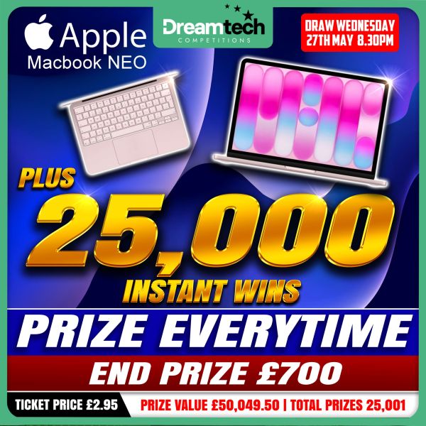 13″ Apple MacBook Neo + 25,000 Instant Wins PRIZE EVERYTIME
