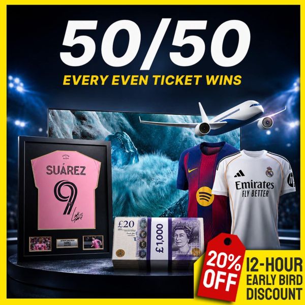 50-50! £30,000 Every Other Ticket Wins!