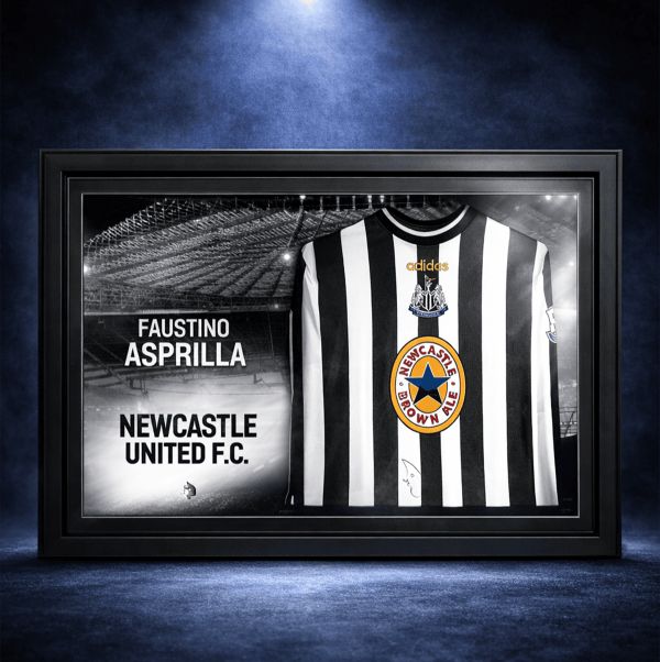 Newcastle Competition! Faustino Asprilla Signed & Custom LED Framed Shirt!