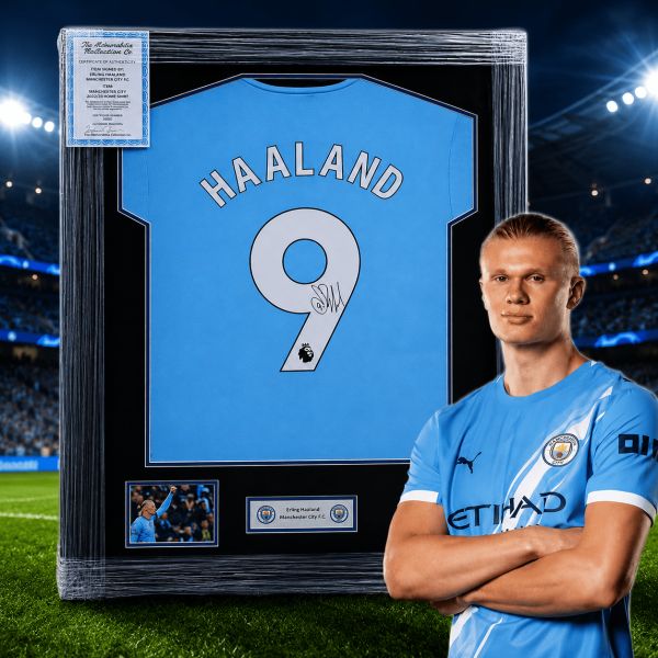 Erling Haaland Signed & Framed Manchester City Football Shirt