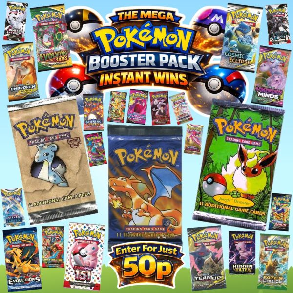 Auto Draw – Pokémon TCG: MEGA Booster Packs Instant Wins – £500 Booster Pack Bundle Or £400 Cash End Prize!