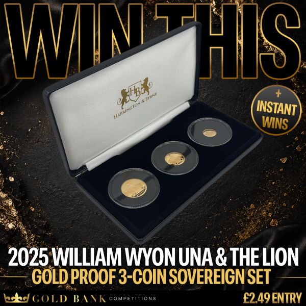 ENDING TONIGHT – 2025 William Wyon Una & the Lion Gold Proof 3-Coin Sovereign Set + Instant Wins