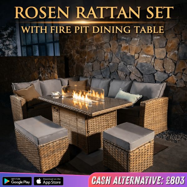 ROSEN RATTAN SET WITH FIRE PIT DINING TABLE				1