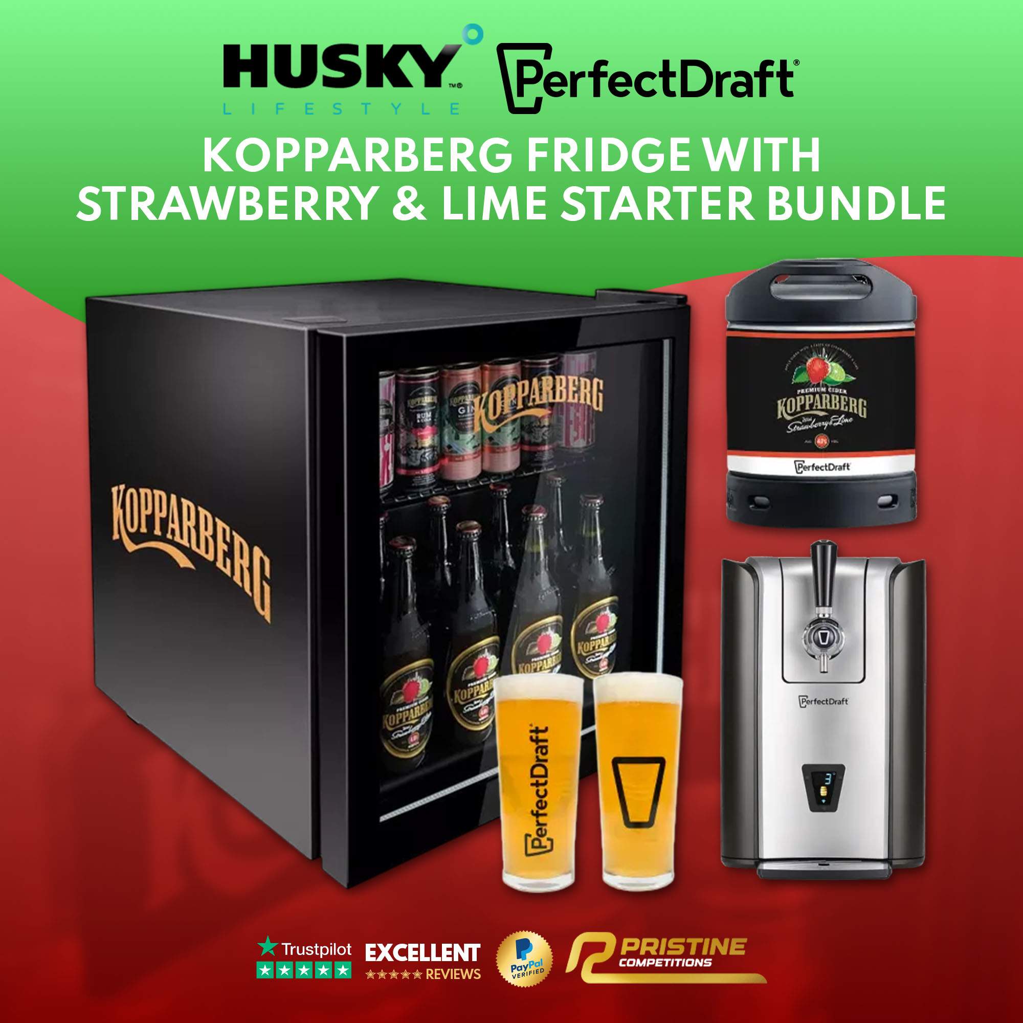 HUSKY Kopparberg Fridge & PerfectDraft Pro Kopparberg Strawberry and Lime Cider Starter Bundle #5