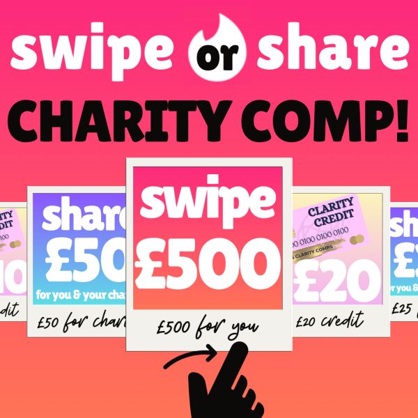 SWIPE OR SHARE! CHARITY INSTANT COMP! WIN BIG + DO GOOD ALL FOR 49P!