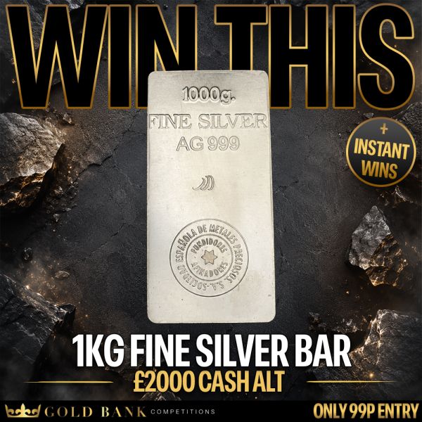 ENDING TONIGHT – WIN THIS 1KG FINE SILVER BAR + INSTANT WINS