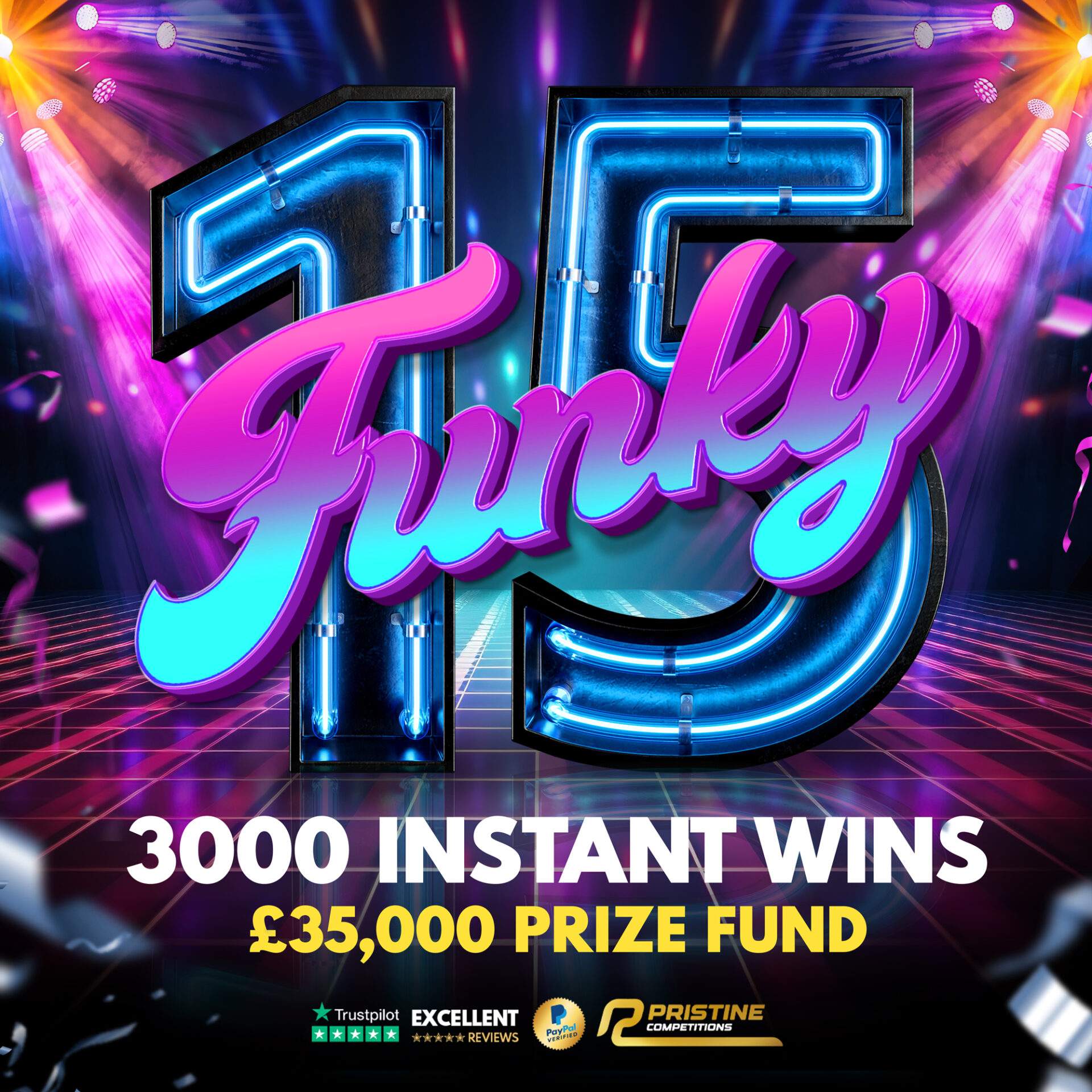 Funky 15’s Instant Wins – 3,000 Prizes – £35,000 Prize Fund