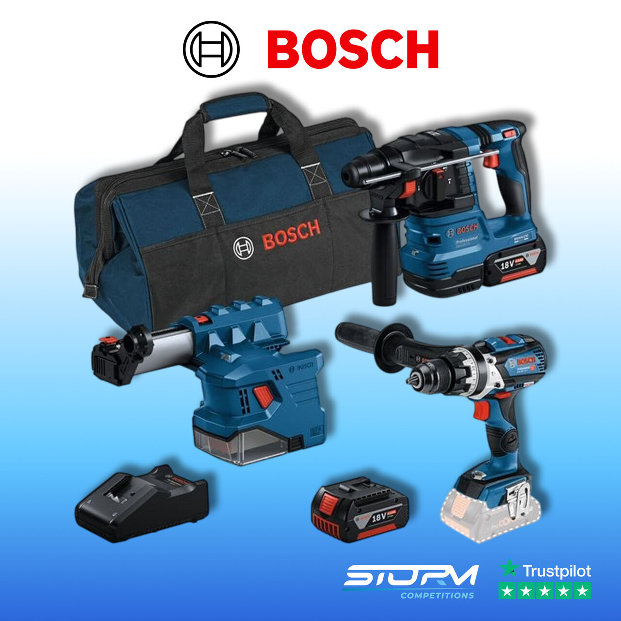 Bosch 0615A5008A Power Tool Kit 2-18v-4Ah CoolPack Batteries 3pce