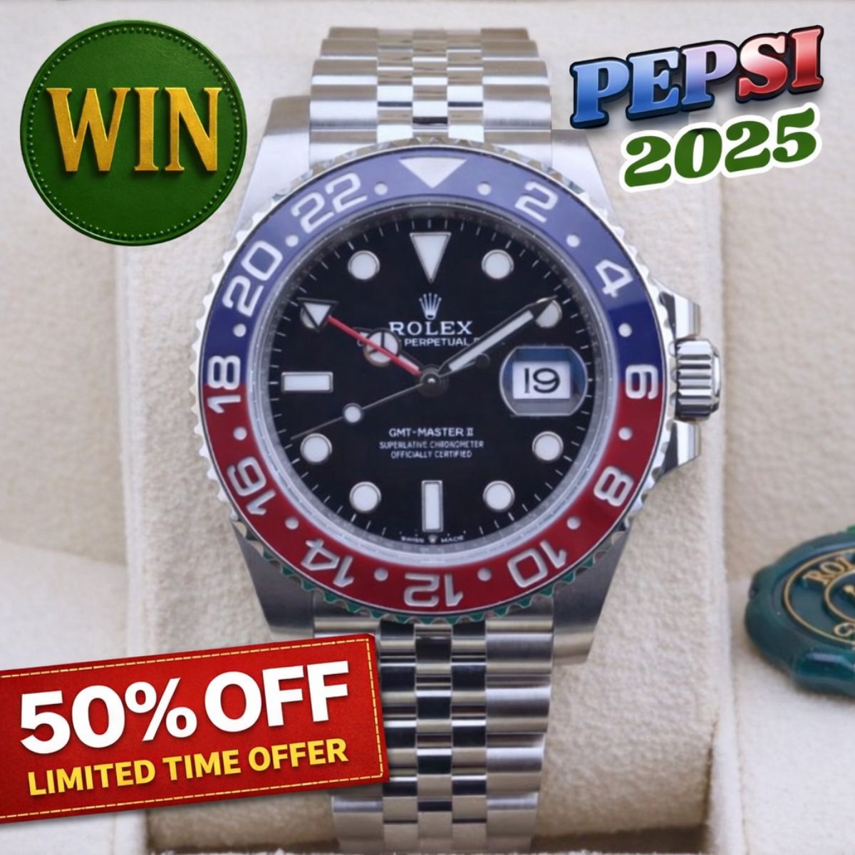 Brand New 2025 Rolex GMT-Master II ‘Pepsi’ (RRP £19,000) or £13,000 Cash Alternative