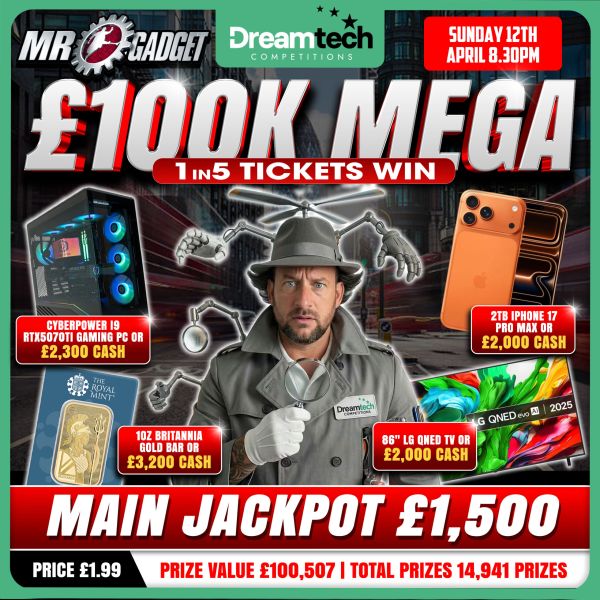 Mr Gadget £100k Instant Win l 14,941 Prizes l 1 in 5 Tickets WINS