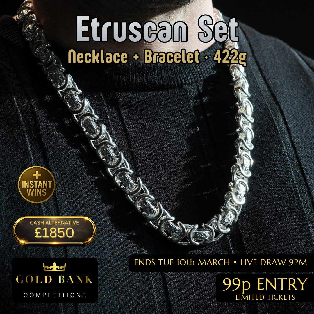WIN an Etruscan Necklace & Matching Bracelet Silver Set (422g)