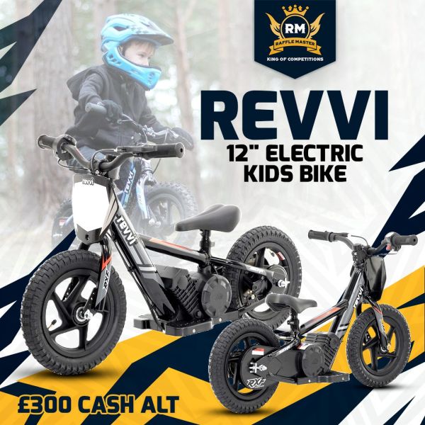 Penny Pinchers 2026 Revvi 12″ Electric Balance Bike In Black Only 1P Live Draw 17-05-26