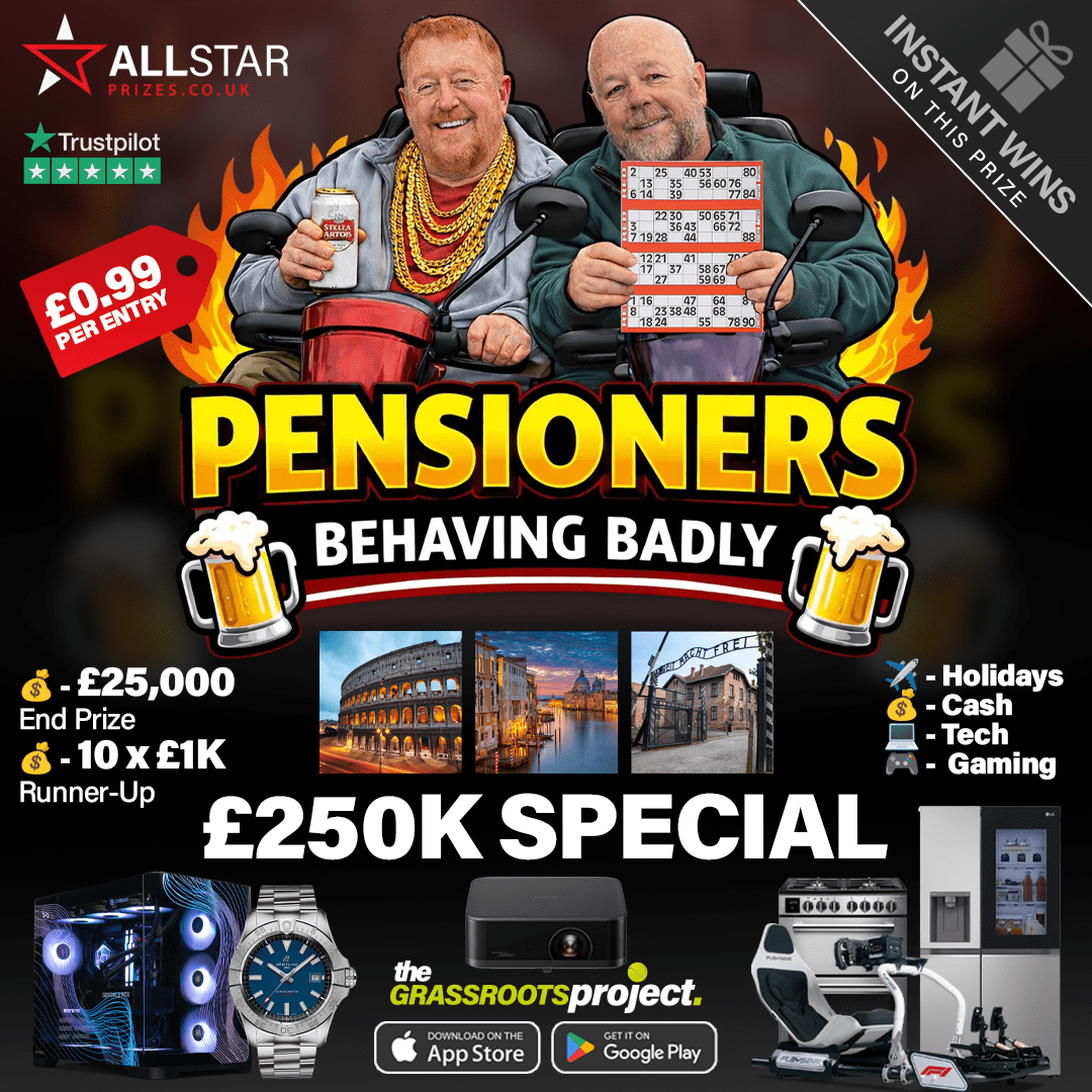 Pensioners Behaving Badly £250K Prize Pot – £25K End Prize – 10 x £1K Runners Up – £215K Instant Wins