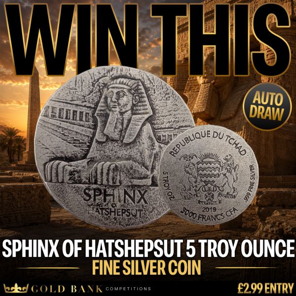WIN A 2019 Sphinx of Hatshepsut 5 Troy Ounce Fine Silver Coin – AUTO DRAW