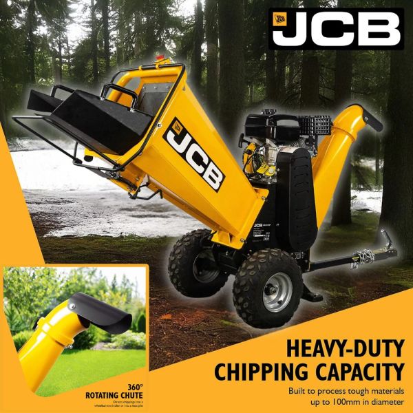 JCB 100mm Heavy-duty Petrol Wood Chipper, 7.5hp, 224cc 4-Stroke, JCB-CH75100P