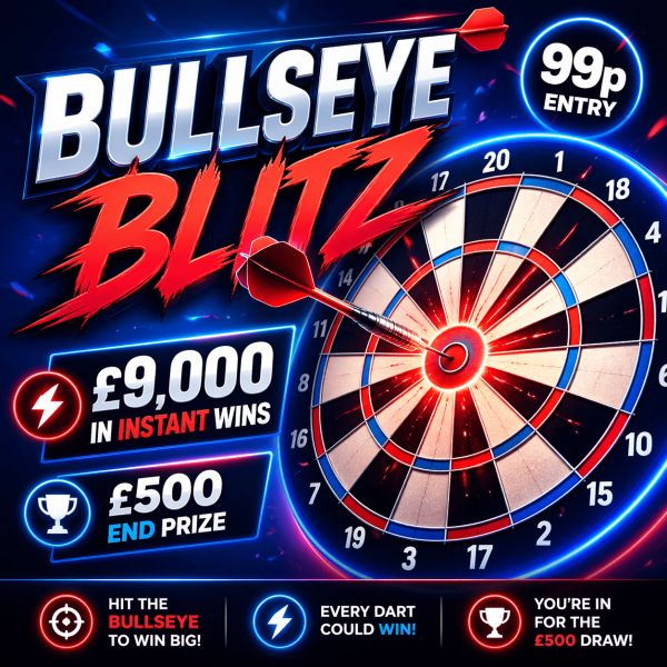 Bullseye Blitz! £9,000 Instant Wins + £500 End Prize