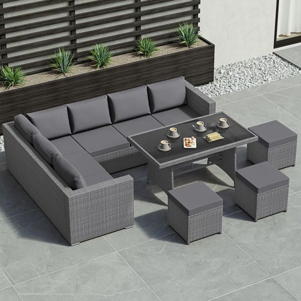 Garden 9 Seater Outdoor Rattan Furniture Set With Cover
