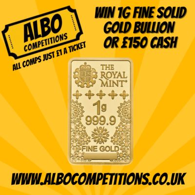 WIN 1g FINE SOLID GOLD BULLION BAR OR £150 CASH