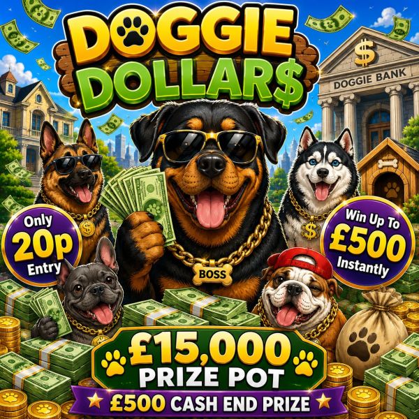 🐕 Doggie Dollars – £500 End Prize + £15,000 Prize Pot Instant Wins! 🏦