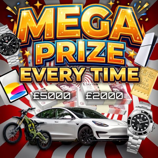 MEGA PRIZE EVERY TIME – WIN A CAR, ROLEX, BIKE, CASH, GOLD & TECH – EVERY TICKET WINS!