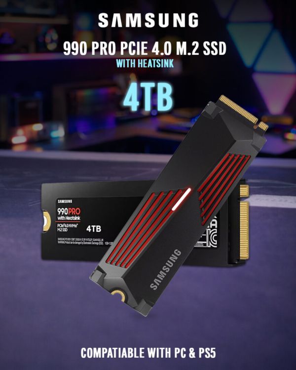 4TB Samsung 990 PRO PCIe 4.0 m.2 SSD with Heatsink (PS5/PC)