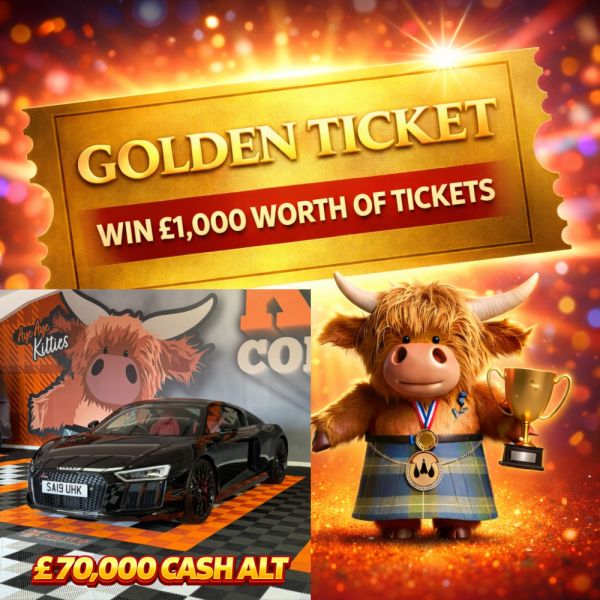 Win a £1,000 Golden Ticket into the  Audi R8 or £70,000 Cash Main Draw