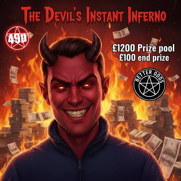 THE DEVIL'S😈 INSTANT INFERNO🔥  STACKED WITH CASH INSTANT WINS + £100 END PRIZE