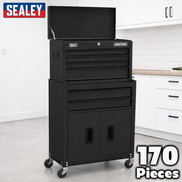 Sealey 6 Drawer Topchest & Rollcab – Black (170 Pieces)