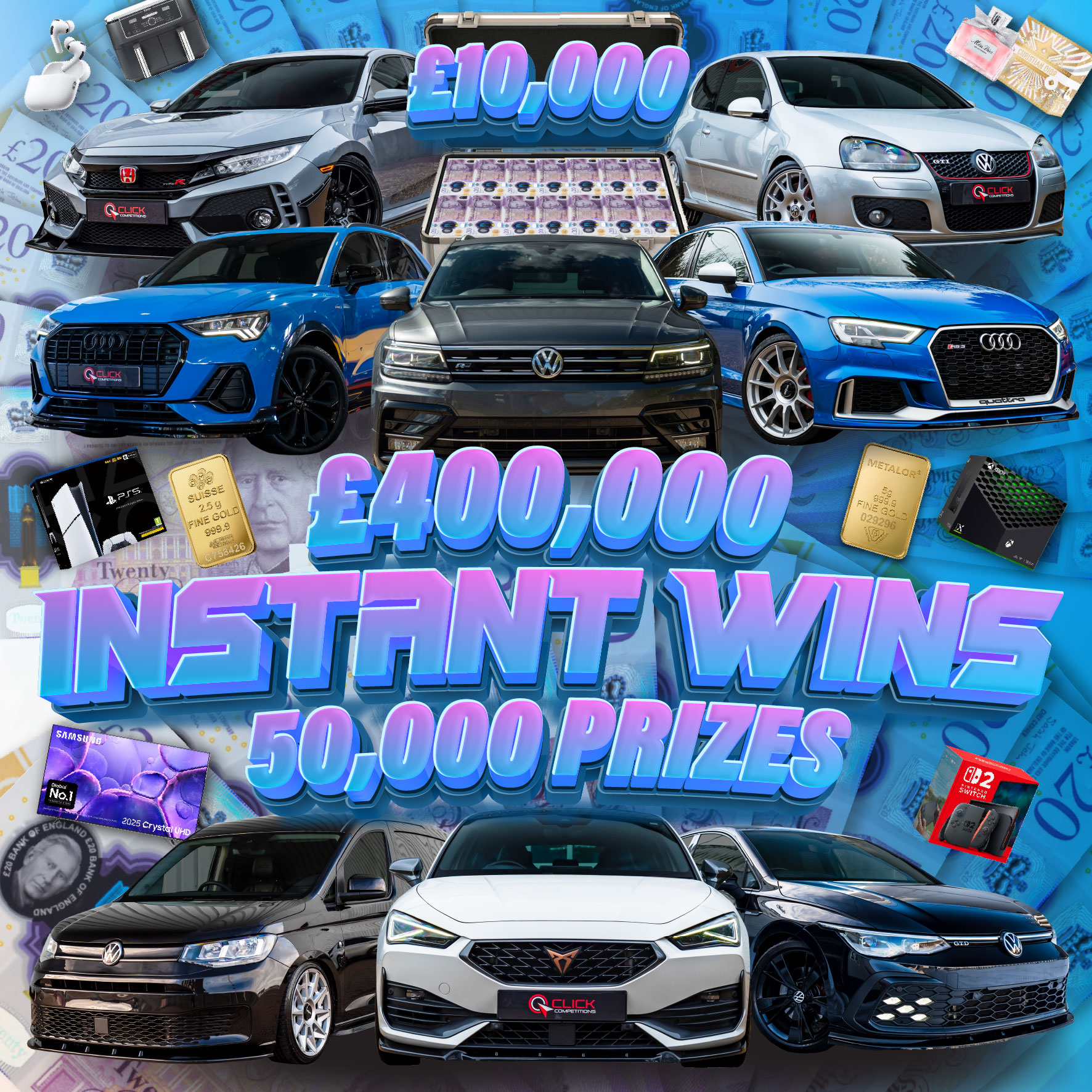 50,000 INSTANT WINS! £400,000 IN PRIZES + £2,000 END PRIZE (1 IN 5 ODDS)