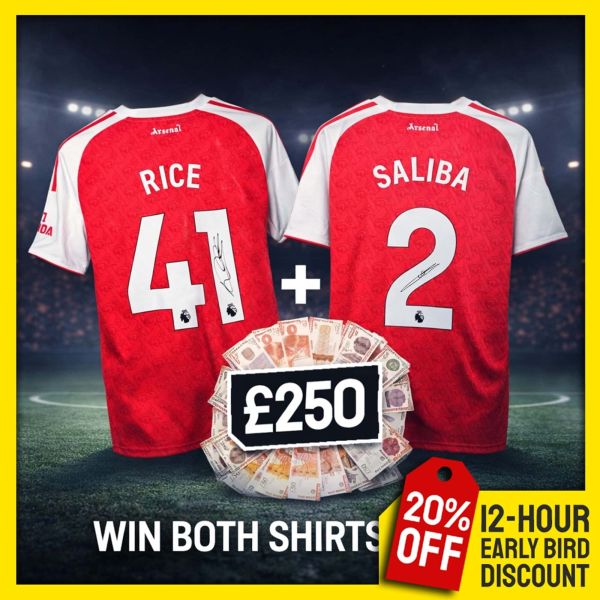 Rice Signed Shirt + Saliba Signed Shirt + £250 Cash!