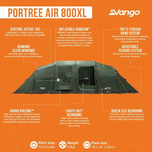 Vango Portree Air 800XL Inflatable 8 Person Tent