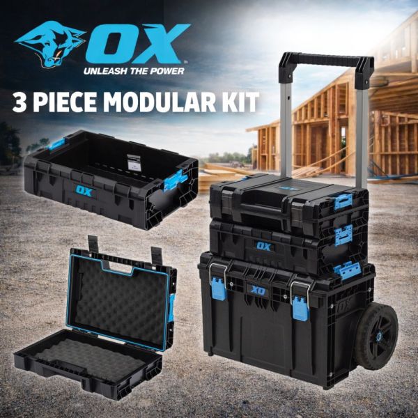 Auto Draw – OX TOOLTREK 3 Piece Modular Storage Kit with Cart Base Unit, Trade Crate and Tool Case with Foam #2